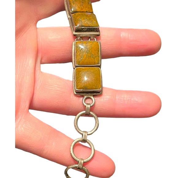 Sterling silver 925 Heavy chunky Unakite stone braclet - Picture 4 of 6